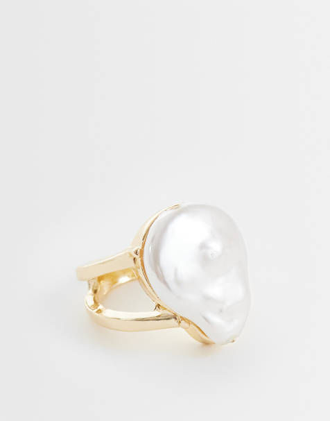 ASOS DESIGN - Anello a doppia fascia dorato con perla d'acqua dolce sintetica - view 1