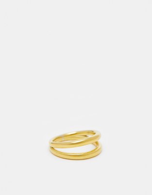 ASOS DESIGN - Anello a doppia fascia in acciaio inossidabile resistente all'acqua dorato