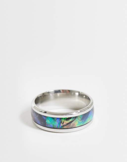 ASOS DESIGN - Anello a fascia argentato con dettaglio marmorizzato