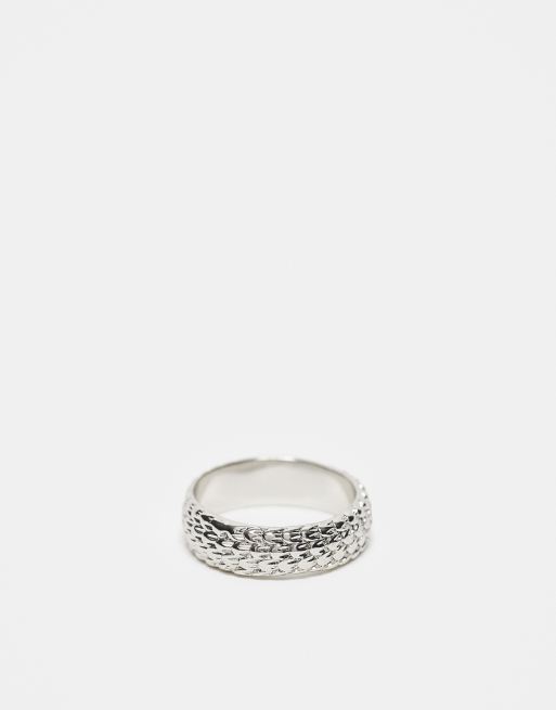 ASOS DESIGN - Anello a fascia argentato con motivo in rilievo