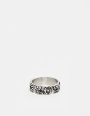 ASOS DESIGN - Anello a fascia argentato in acciaio inossidabile resistente all'acqua con design a fiori