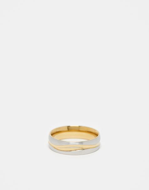 ASOS DESIGN - Anello a fascia color argento e oro in acciaio inossidabile resistente all'acqua - view 1
