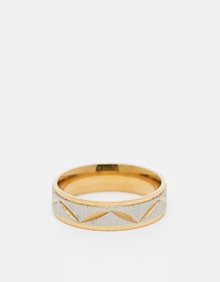 ASOS DESIGN - Anello a fascia color argento e oro in acciaio inossidabile resistente all'acqua