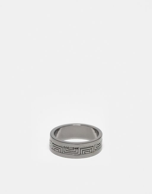 ASOS DESIGN - Anello a fascia color canna di fucile con onda greca incisa