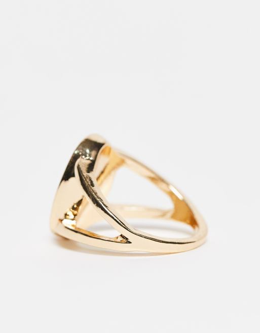 ASOS DESIGN - Anello a fascia color oro con smalto nero e aperture, 2 di 4