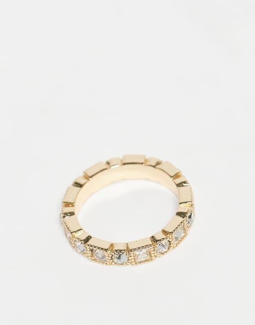 ASOS DESIGN - Anello a fascia dorato con cristalli sintetici squadrati e rotondi, 3 di 3