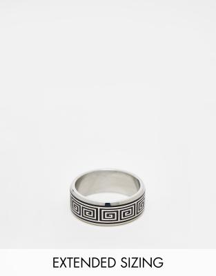 ASOS DESIGN waterproof stainless steel band ring with embossed greek wave in silver tone - ASOS Price Checker