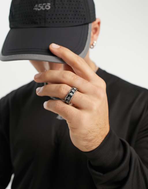 ASOS DESIGN - Anello a fascia in acciaio inossidabile resistente all'acqua argento con rosa 3D incisa