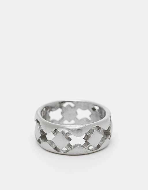 ASOS DESIGN - Anello a fascia in acciaio inossidabile resistente all'acqua color argento con cut-out
