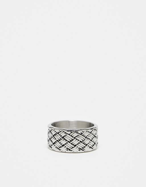 ASOS DESIGN - Anello a fascia in acciaio inossidabile resistente all'acqua color argento con effetto zigrinato