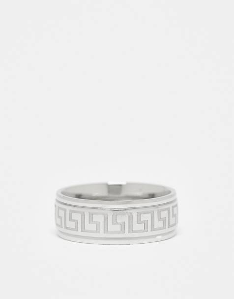 ASOS DESIGN - Anello a fascia in acciaio inossidabile resistente all'acqua color argento con motivo a onde greche - view 1