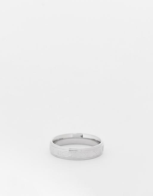ASOS DESIGN - Anello a fascia in acciaio inossidabile resistente all'acqua color argento con numeri romani 