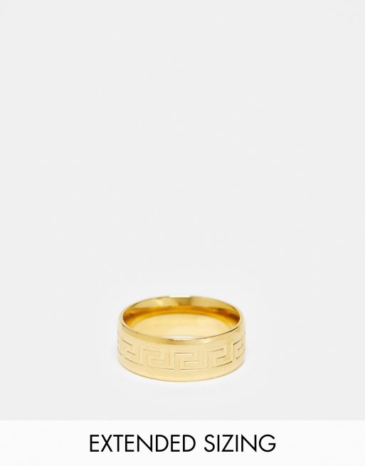 ASOS DESIGN - Anello a fascia in acciaio inossidabile resistente all'acqua con motivo a onde greche color oro