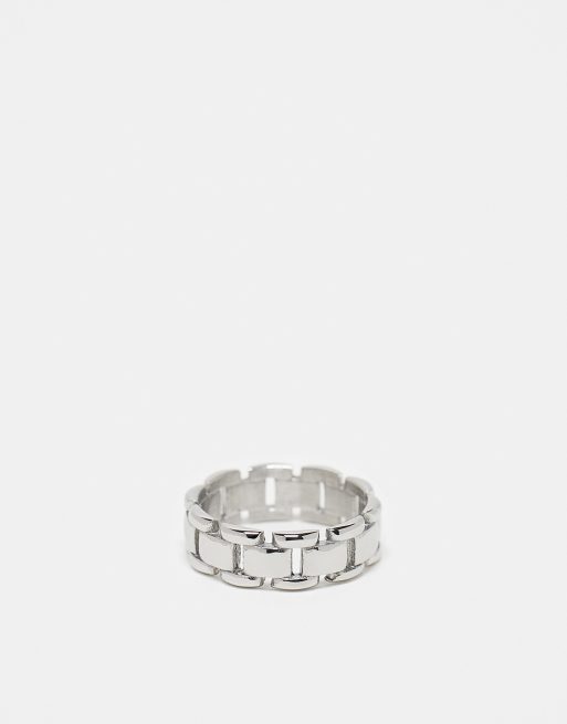 ASOS DESIGN - Anello a fascia in acciaio inossidabile resistente all'acqua con motivo effetto catena color argento