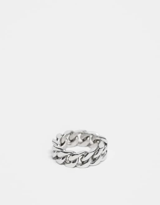 ASOS DESIGN - Anello a fascia in acciaio inossidabile resistente all'acqua con motivo effetto catena color argento