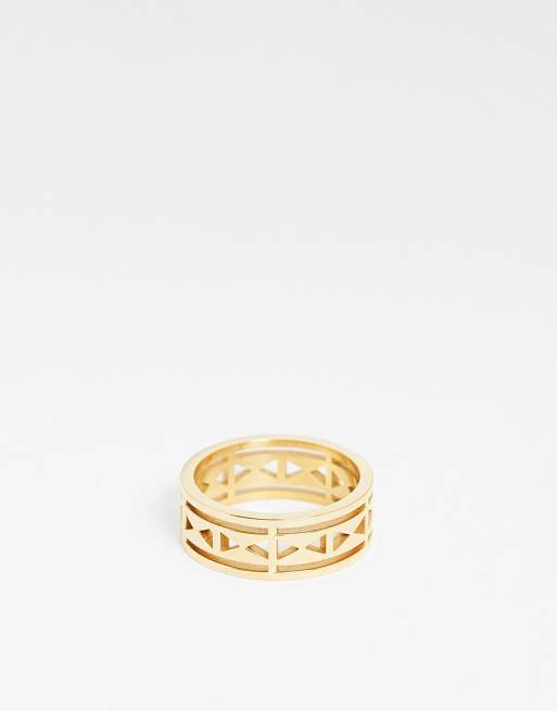 ASOS DESIGN - Anello a fascia in acciaio inossidabile resistente all'acqua dorato con cut-out a triangoli