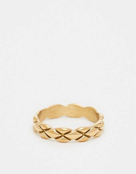 ASOS DESIGN - Anello a fascia in acciaio inossidabile resistente all'acqua tonalità oro con incisioni - view 1