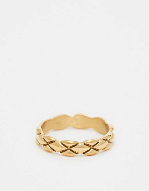 ASOS DESIGN - Anello a fascia in acciaio inossidabile resistente all'acqua tonalità oro con incisioni