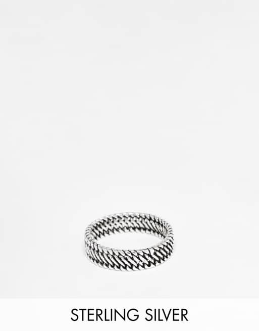ASOS DESIGN - Anello a fascia in argento sterling brunito con dettaglio a catenina