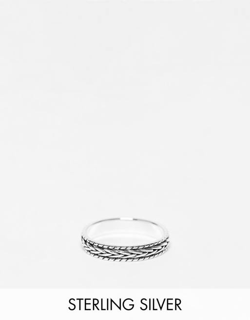ASOS DESIGN - Anello a fascia in argento sterling brunito con dettaglio intrecciato