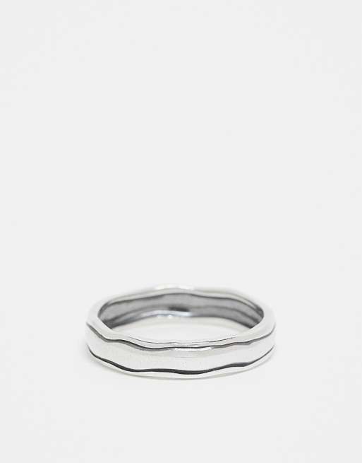 ASOS DESIGN - Anello a fascia in argento sterling con design effetto fuso