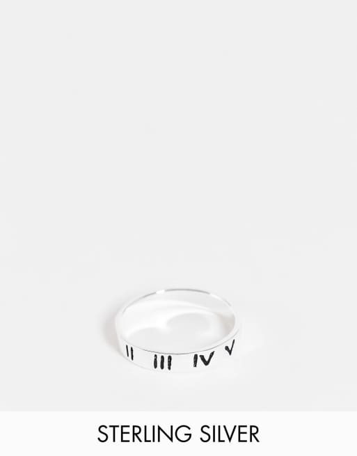 ASOS DESIGN - Anello a fascia in argento sterling con numeri romani