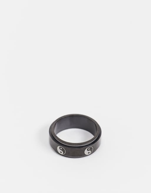 Aotiwe Anello Uomo Acciaio Inossidabile, Anello Di Metallo Argento Nero Yin E Yang Incisi D 17 & U 27