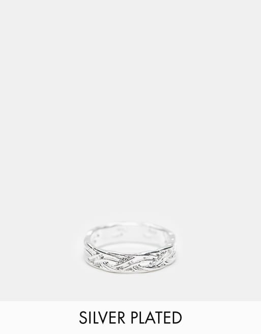 ASOS DESIGN - Anello a fascia placcato in vero argento con design intrecciato