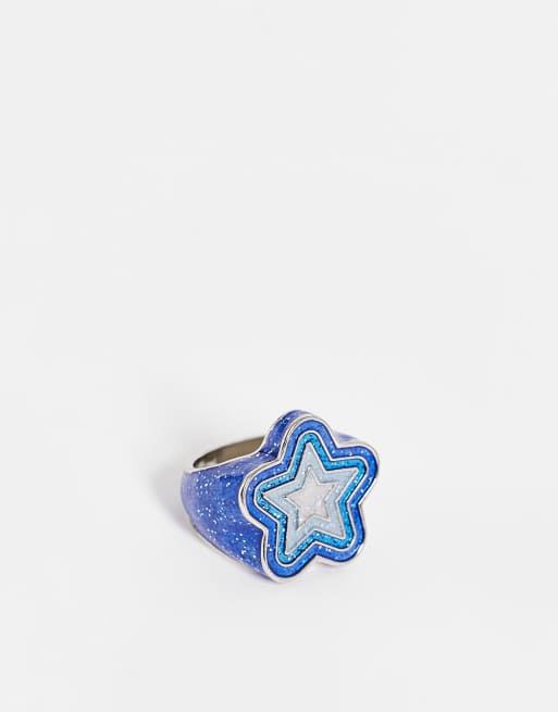 ASOS DESIGN - Anello a forma di stella tonalità argento con smalto blu