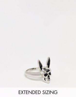 ASOS DESIGN - Anello a sigillo con teschio e orecchie di coniglio color argento