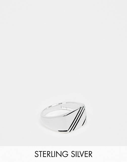 ASOS DESIGN - Anello a sigillo in argento sterling con design a contrasto