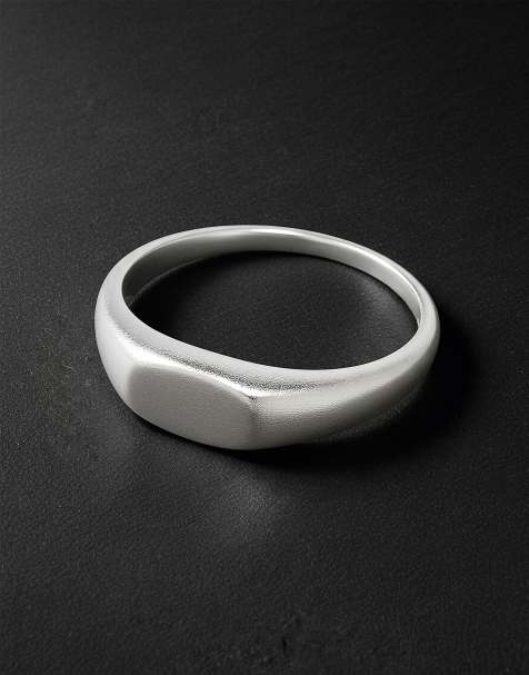 ASOS DESIGN - Anello a sigillo in argento sterling con finitura spazzolata - view 1