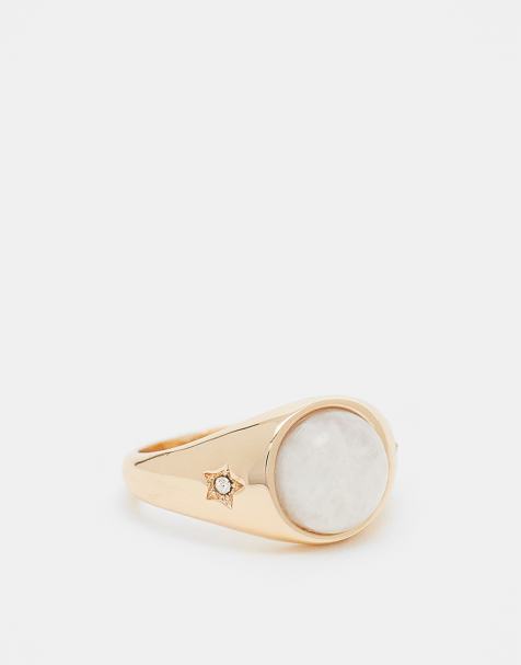ASOS DESIGN - Anello a sigillo tonalità oro con pietra semipreziosa lunare - view 1