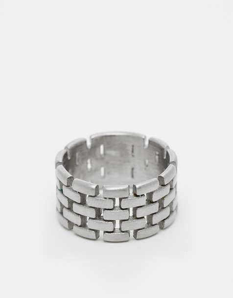 ASOS DESIGN - Anello argentato a catena in acciaio inossidabile resistente all'acqua spazzolato - view 1