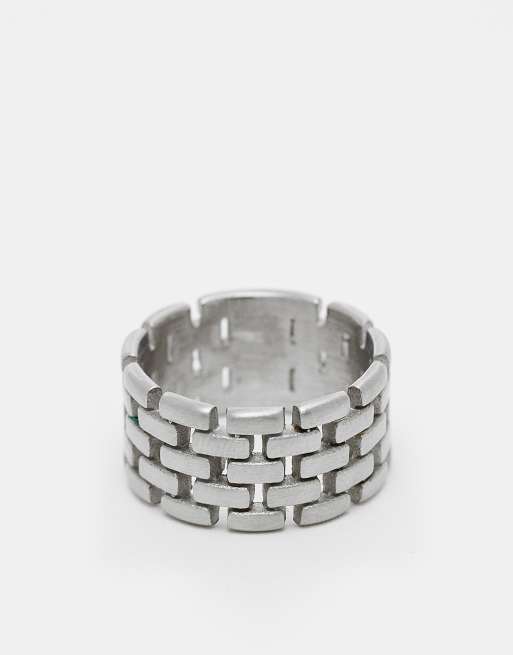 ASOS DESIGN - Anello argentato a catena in acciaio inossidabile resistente all'acqua spazzolato