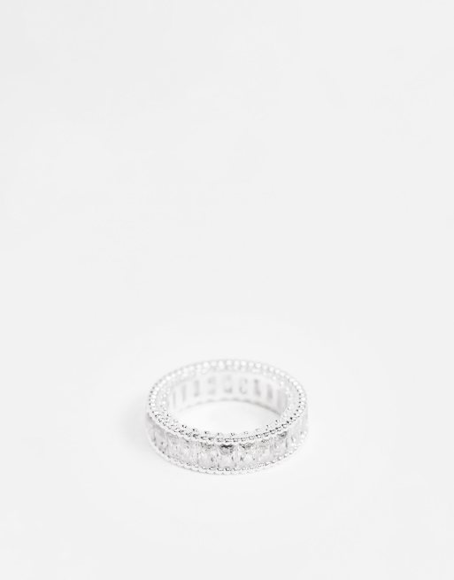 ASOS DESIGN - Anello argentato baguette con zirconia cubica taglio baguette