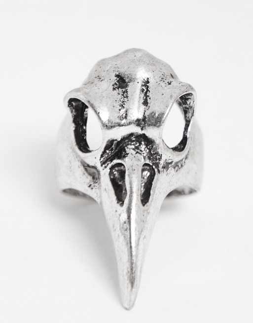 ASOS DESIGN - Anello argentato con maschera a teschio di animale