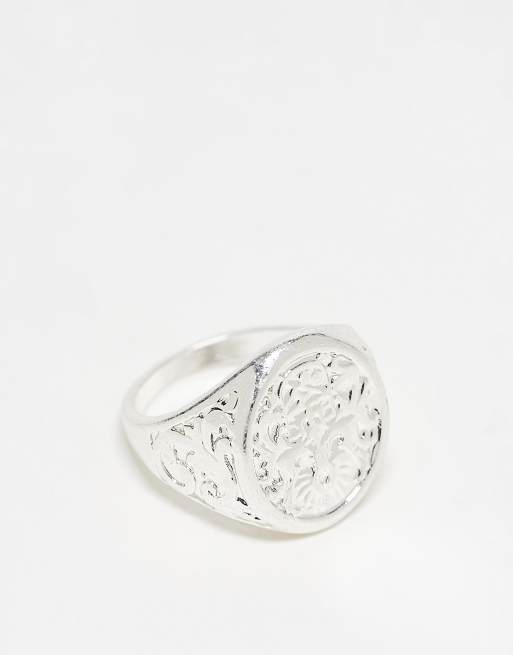 ASOS DESIGN - Anello argentato con sigillo a forma di moneta