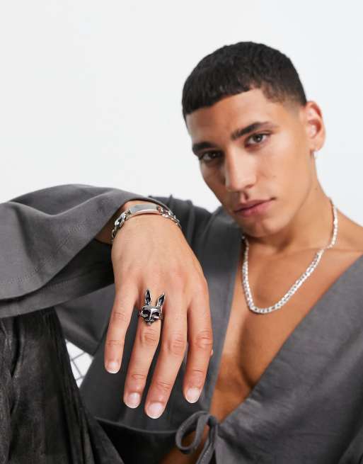 ASOS DESIGN - Anello argentato in acciaio inossidabile con design a forma di coniglio