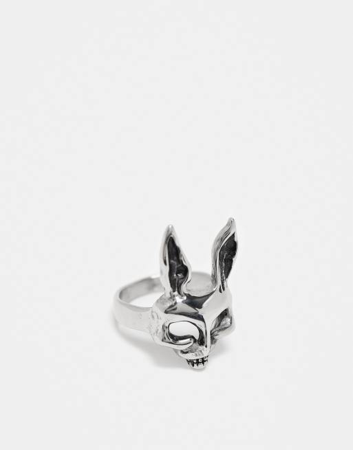ASOS DESIGN - Anello argentato in acciaio inossidabile con design a forma di coniglio