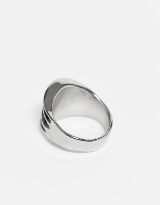 ASOS DESIGN - Anello argentato in acciaio inossidabile resistente all'acqua spazzolato con scanalature  , 3 di 3