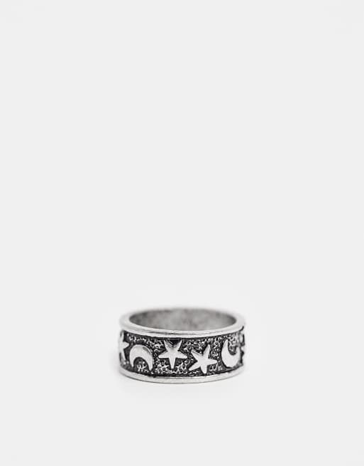 ASOS DESIGN - Anello argento brunito con stella e luna, 4 di 4