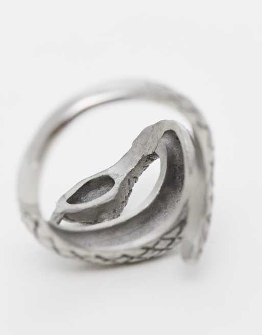 ASOS DESIGN - Anello avvolgente color argento brunito in acciaio inossidabile resistente all'acqua con design a serpente, 4 di 4
