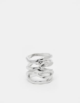 ASOS DESIGN - Anello avvolgente color argento effetto fuso