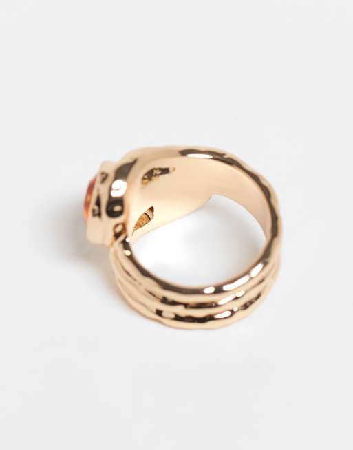 ASOS DESIGN - Anello avvolgente dorato con pietra arancione in resina, 3 di 3