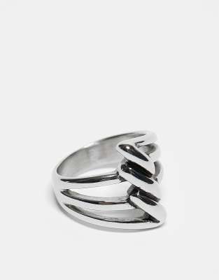 ASOS DESIGN - Anello avvolgente in acciaio inossidabile resistente all'acqua argentato attorcigliato - view 1
