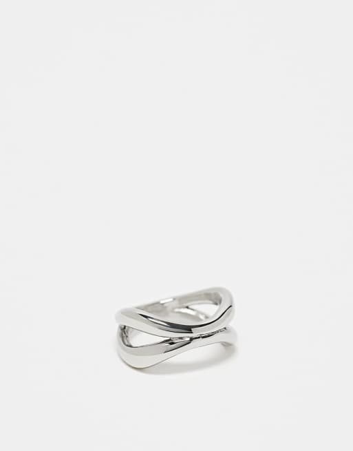 ASOS DESIGN - Anello avvolgente in acciaio inossidabile resistente all'acqua colore argento