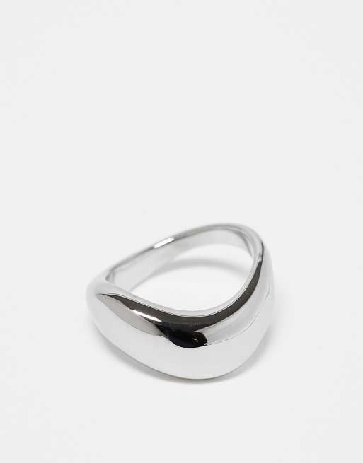 ASOS DESIGN - Anello bombato in acciaio inossidabile resistente all'acqua argentato