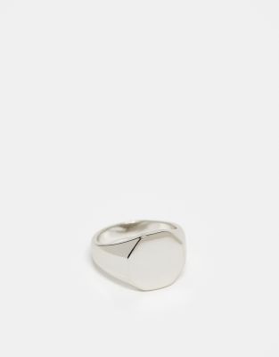 ASOS DESIGN - Anello chevalier con parte superiore lucida a ottagono argento