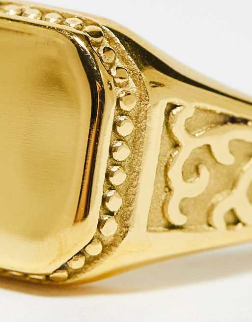 ASOS DESIGN - Anello chevalier in acciaio inossidabile resistente all'acqua con particolari in rilievo color oro, 4 di 4